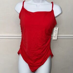 Anne Cole Signature Red Ruched One Piece Swimsuit 18MO057 Womens 16 NEW